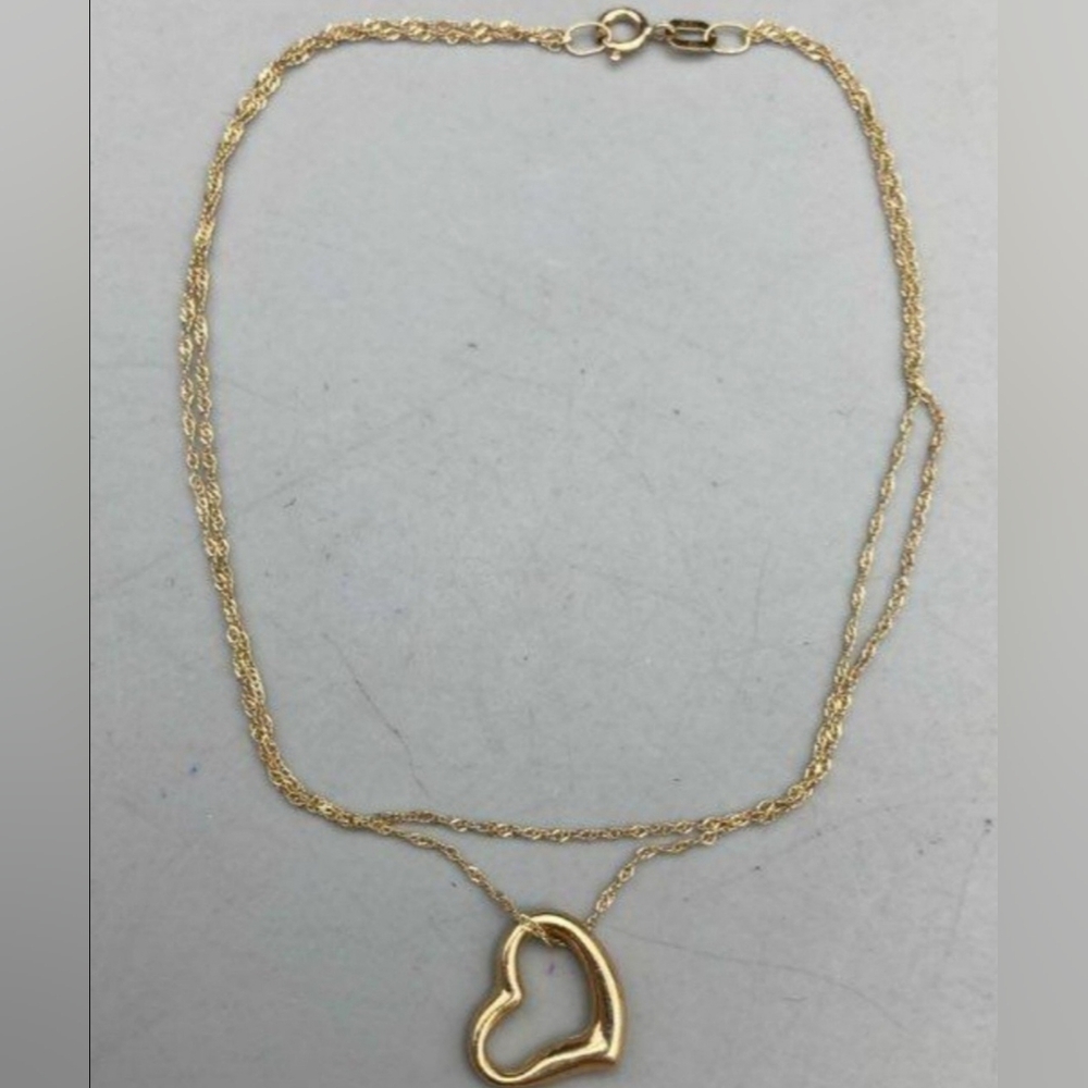 10k solid gold Double chain bracelet with gold heart